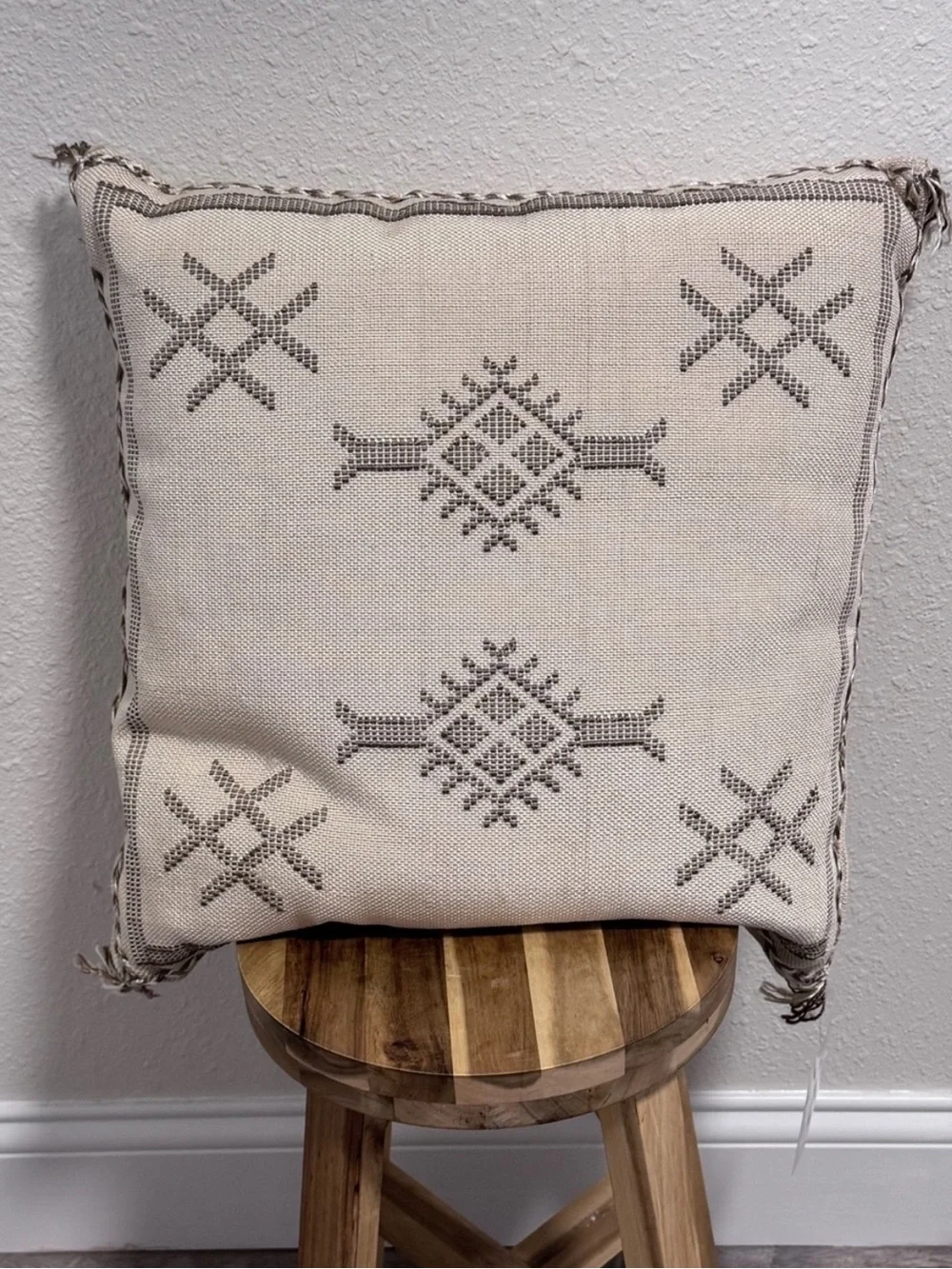 NWT Four Hands Studio Sabra Pillow Khaki Stitch 20x20 Boho